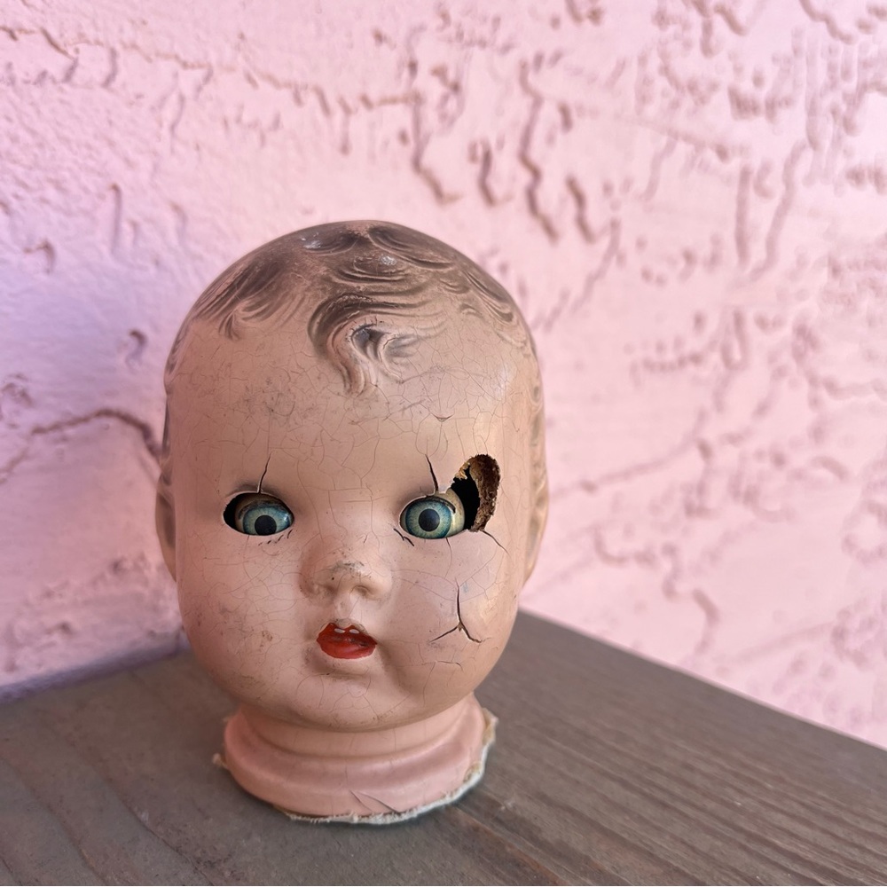 Vintage Doll Head Oddity Cracked Chipped